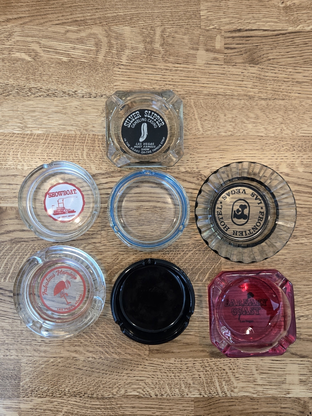 Assorted Vintage Glass Ashtray Lot - Clear, Black, Blue, Pink